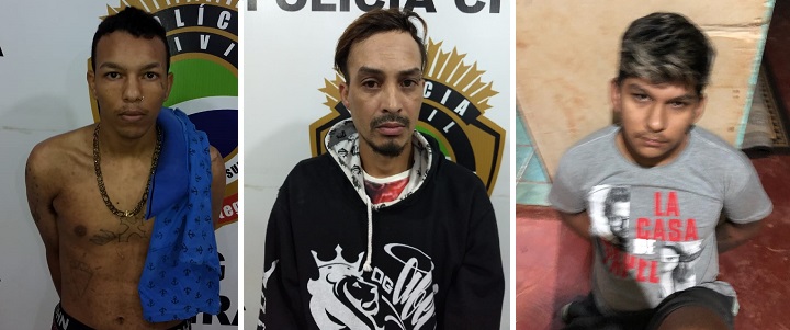 Trio preso durante a a&ccedil;&atilde;o policial desta segunda-feira (20) - Foto: PC-MS/Divulga&ccedil;&atilde;o